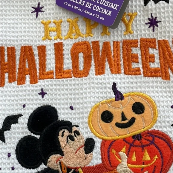 Disney Parks Happy Halloween Mickey Kitchen Towel Set Bats Ghost Pumpkin Fringe - Picture 3 of 4